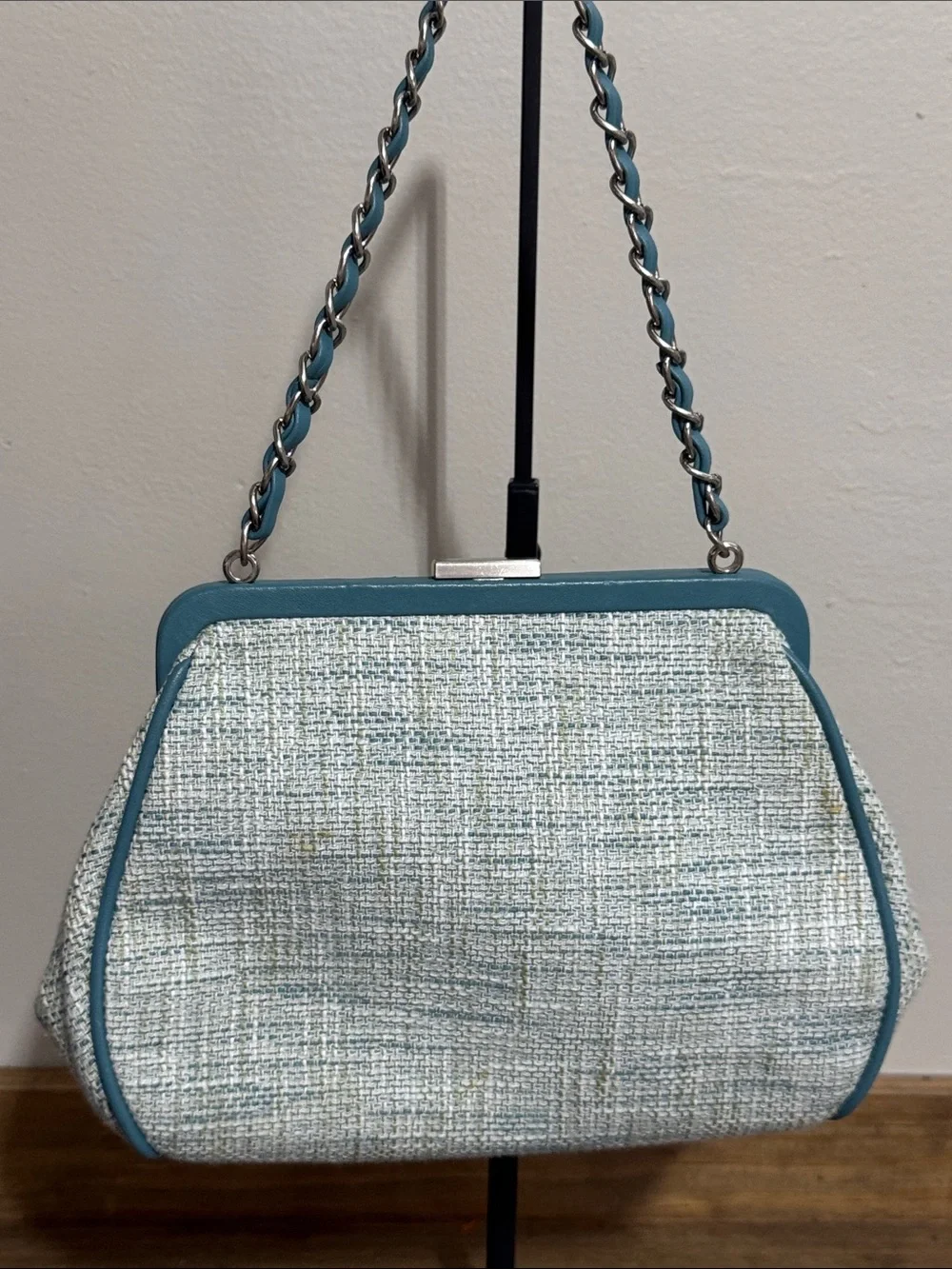 Ann Taylor Vintage Inspired Blue Woven Frame Shoulder Bag Chain Str